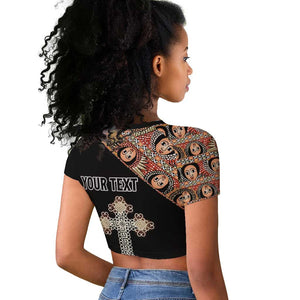Personalized Ethiopia Raglan Cropped T shirt Ethiopian Orthodox Church Angel Black Color