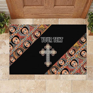 Personalized Ethiopia Rubber Doormat Ethiopian Orthodox Church Angel Black Color