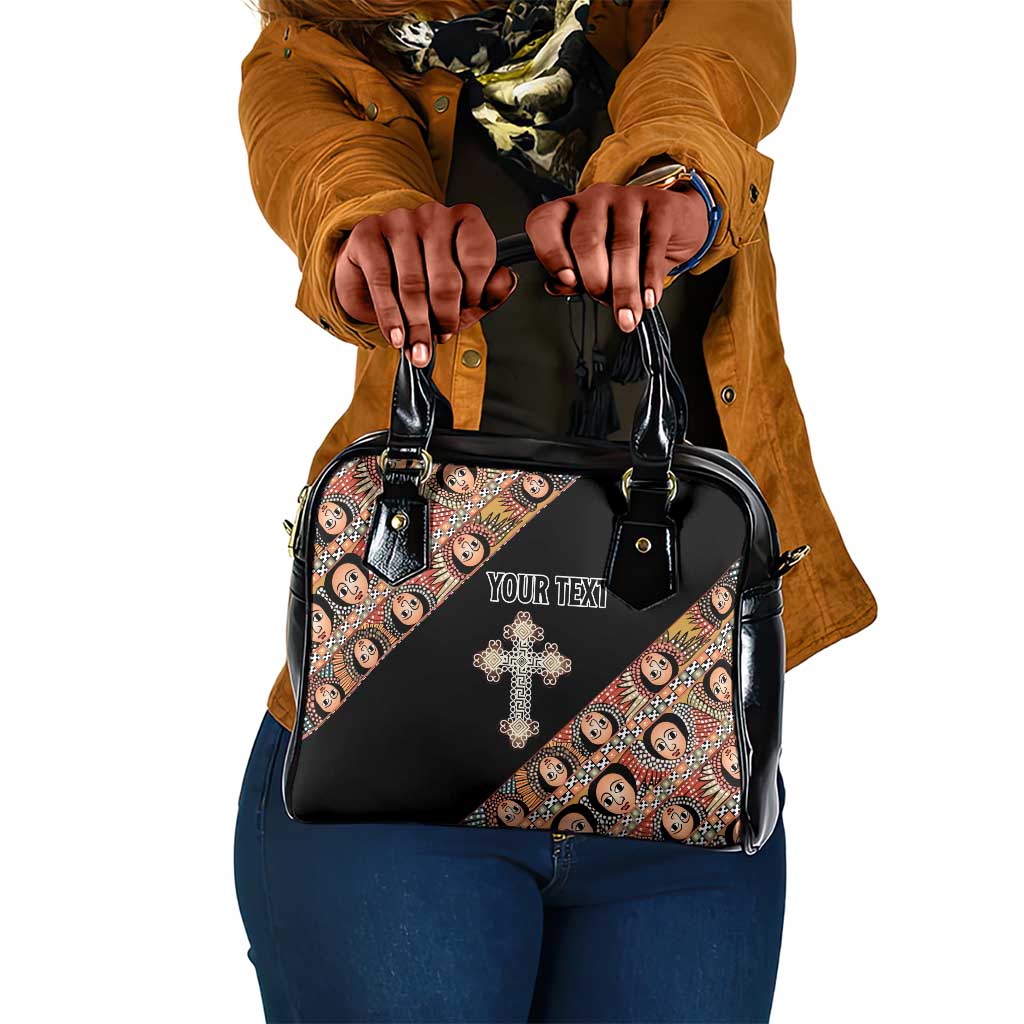 Personalized Ethiopia Shoulder Handbag Ethiopian Orthodox Church Angel Black Color
