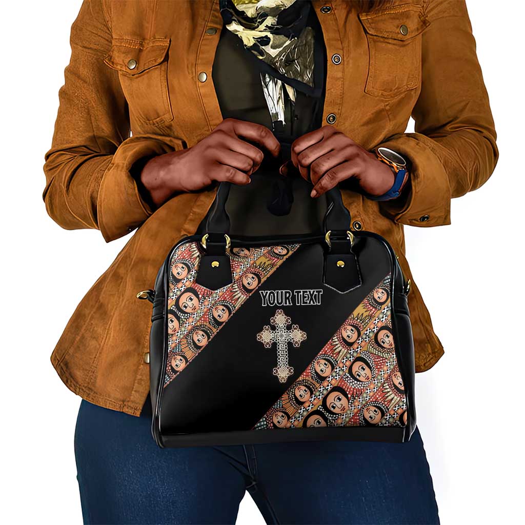 Personalized Ethiopia Shoulder Handbag Ethiopian Orthodox Church Angel Black Color