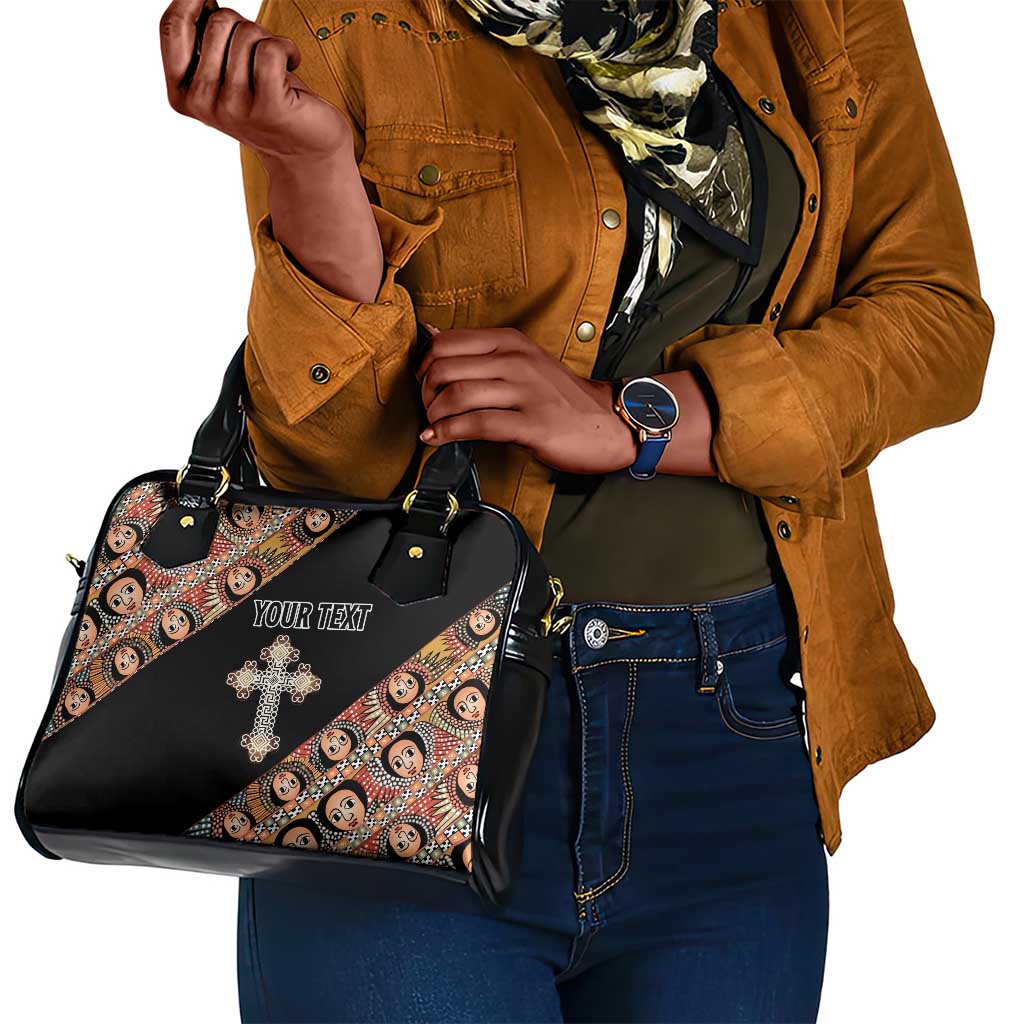Personalized Ethiopia Shoulder Handbag Ethiopian Orthodox Church Angel Black Color