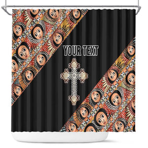 Personalized Ethiopia Shower Curtain Ethiopian Orthodox Church Angel Black Color