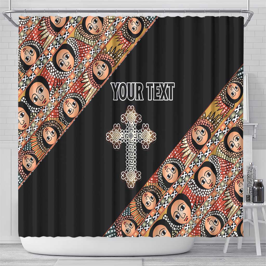 Personalized Ethiopia Shower Curtain Ethiopian Orthodox Church Angel Black Color