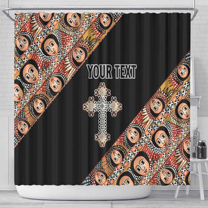 Personalized Ethiopia Shower Curtain Ethiopian Orthodox Church Angel Black Color