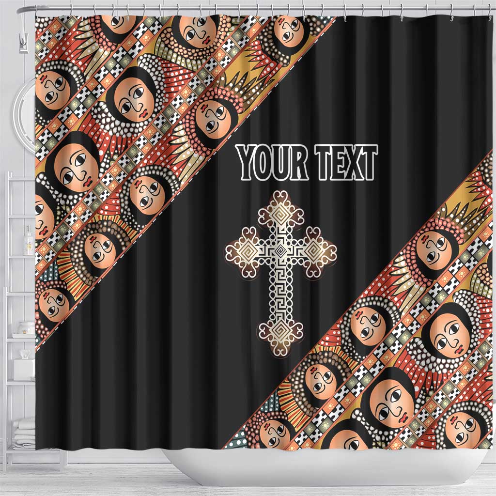 Personalized Ethiopia Shower Curtain Ethiopian Orthodox Church Angel Black Color