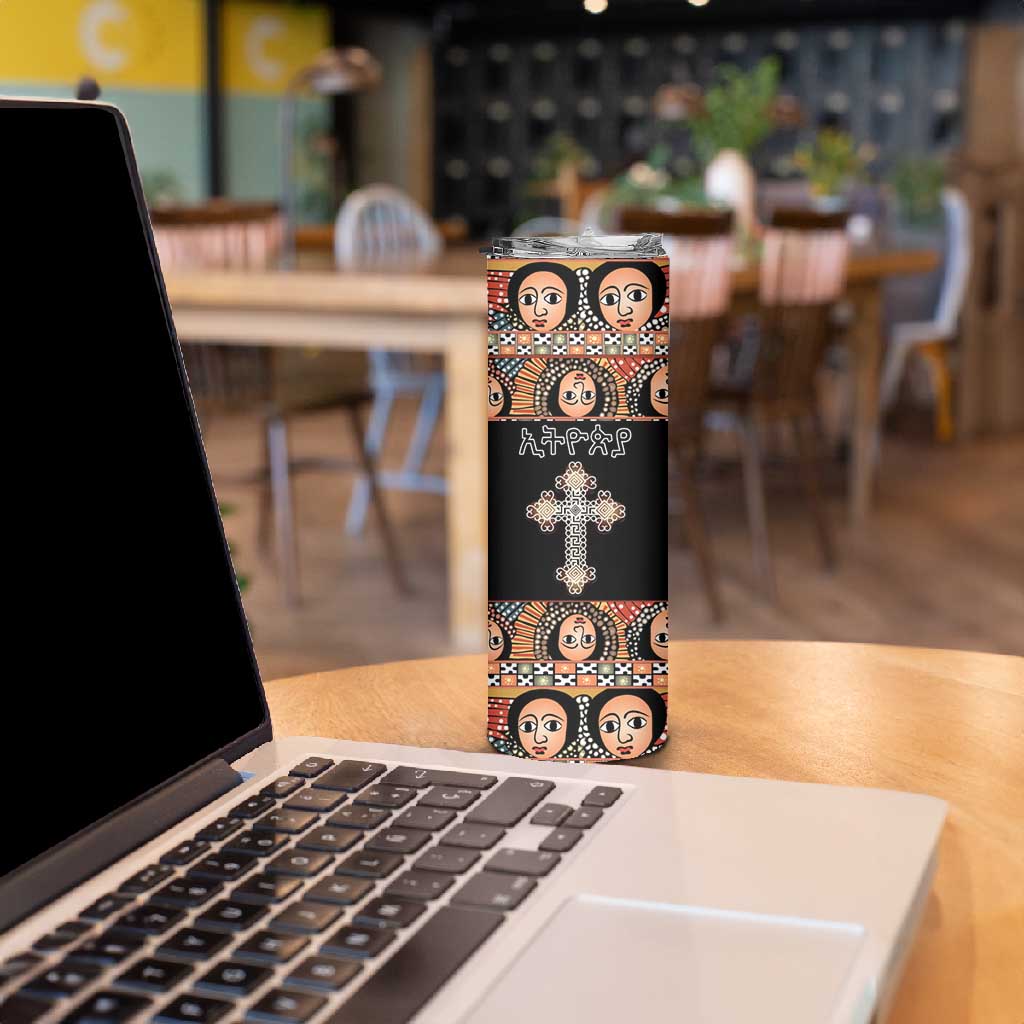 Personalized Ethiopia Skinny Tumbler Ethiopian Orthodox Church Angel Black Color