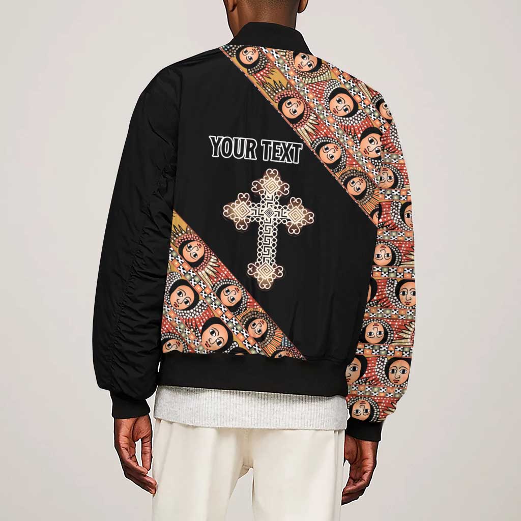 Personalized Ethiopia Sleeve Zip Bomber Jacket Ethiopian Orthodox Church Angel Black Color