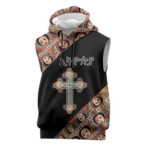 Personalized Ethiopia Sleeveless Hoodie Ethiopian Orthodox Church Angel Black Color - African Pride