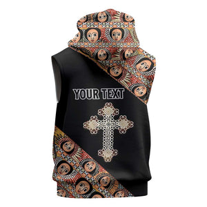 Personalized Ethiopia Sleeveless Hoodie Ethiopian Orthodox Church Angel Black Color - African Pride