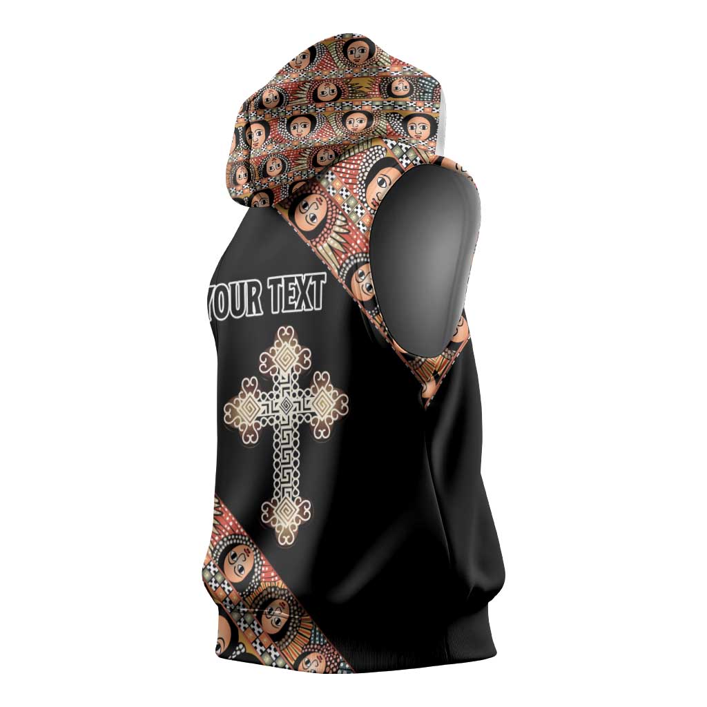 Personalized Ethiopia Sleeveless Hoodie Ethiopian Orthodox Church Angel Black Color - African Pride