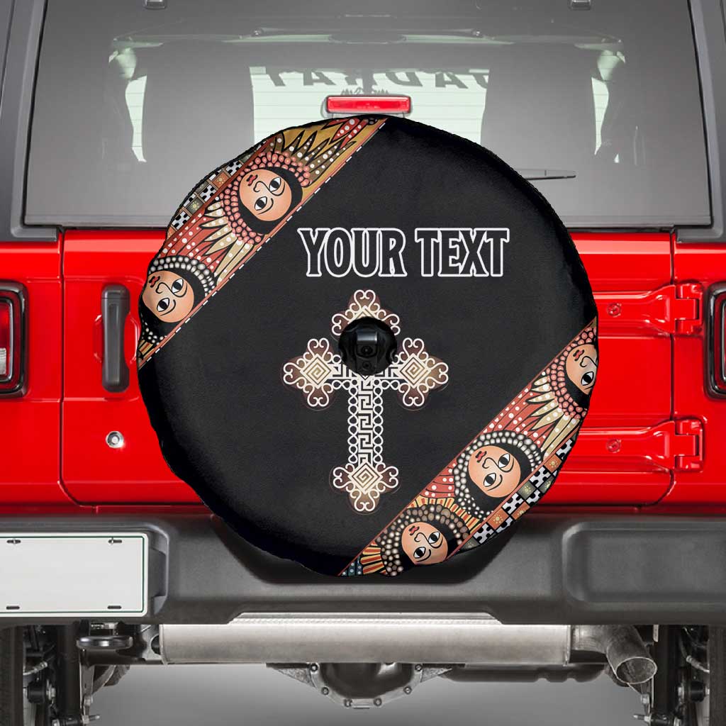 Personalized Ethiopia Spare Tire Cover Ethiopian Orthodox Church Angel Black Color