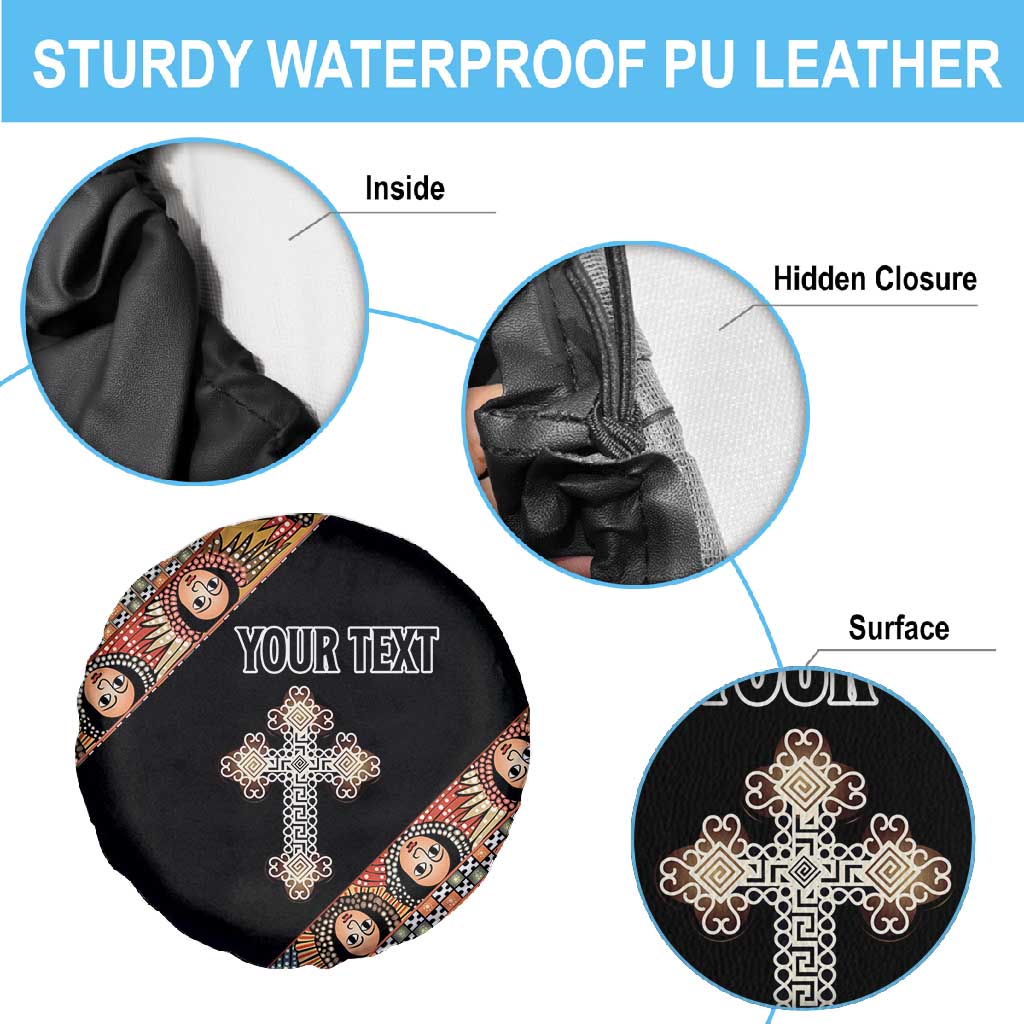 Personalized Ethiopia Spare Tire Cover Ethiopian Orthodox Church Angel Black Color
