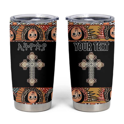 Personalized Ethiopia Tumbler Cup Ethiopian Orthodox Church Angel Black Color
