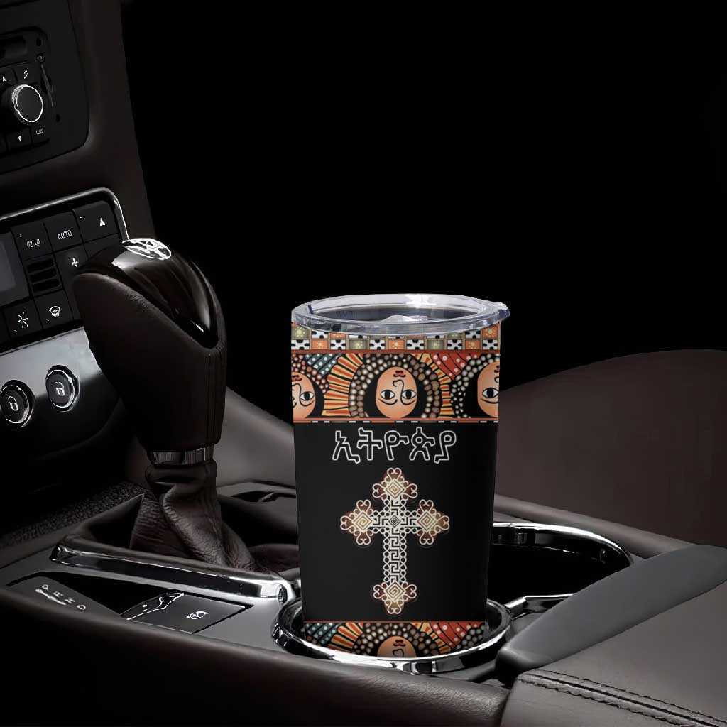 Personalized Ethiopia Tumbler Cup Ethiopian Orthodox Church Angel Black Color