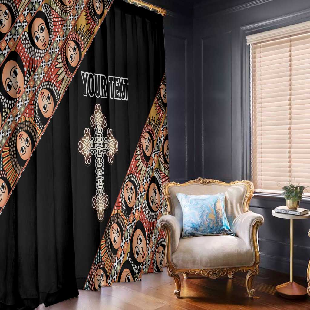 Personalized Ethiopia Window Curtain Ethiopian Orthodox Church Angel Black Color