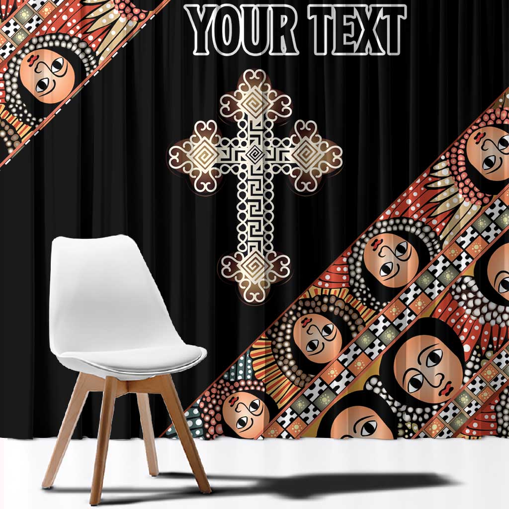 Personalized Ethiopia Window Curtain Ethiopian Orthodox Church Angel Black Color