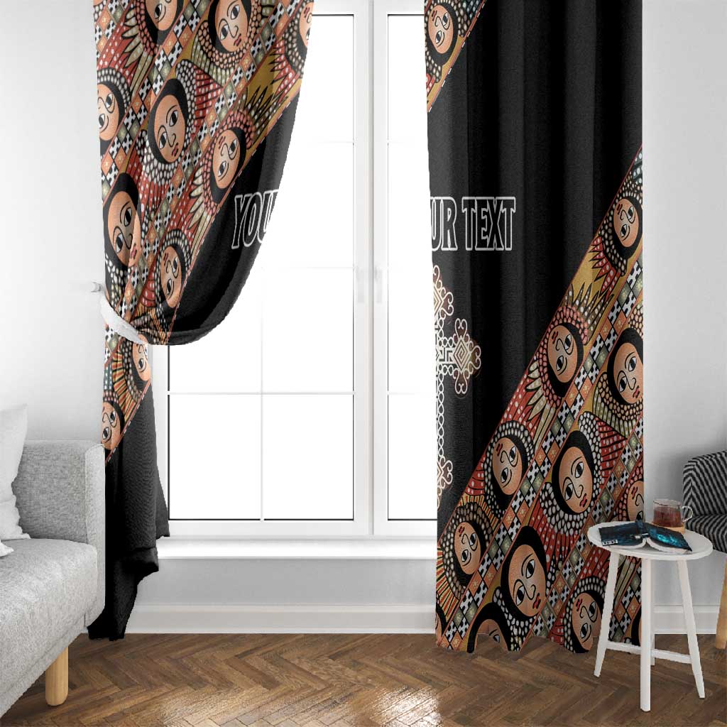 Personalized Ethiopia Window Curtain Ethiopian Orthodox Church Angel Black Color