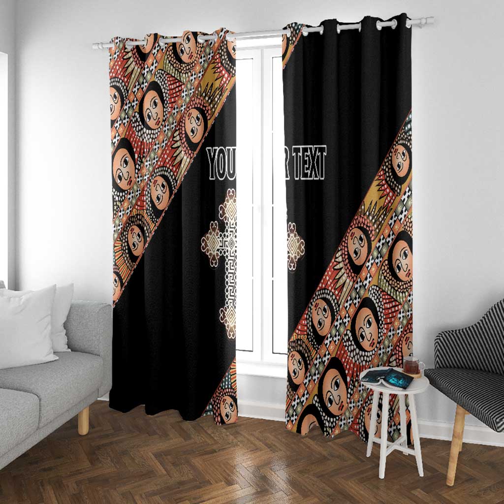 Personalized Ethiopia Window Curtain Ethiopian Orthodox Church Angel Black Color