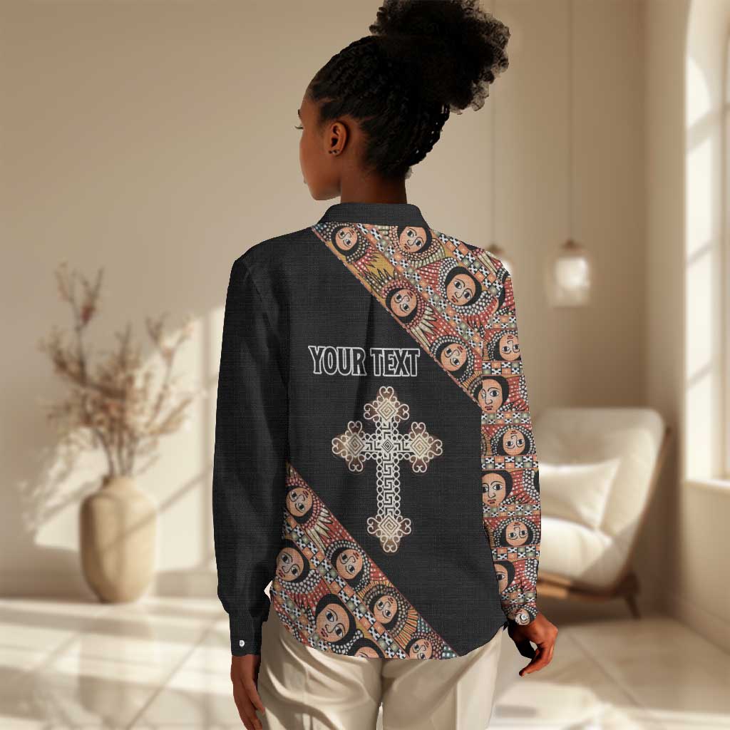 Personalized Ethiopia Women Casual Shirt Ethiopian Orthodox Church Angel Black Color