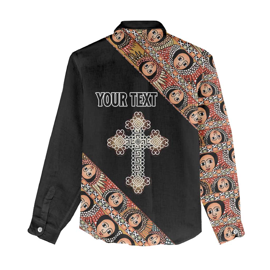 Personalized Ethiopia Women Casual Shirt Ethiopian Orthodox Church Angel Black Color