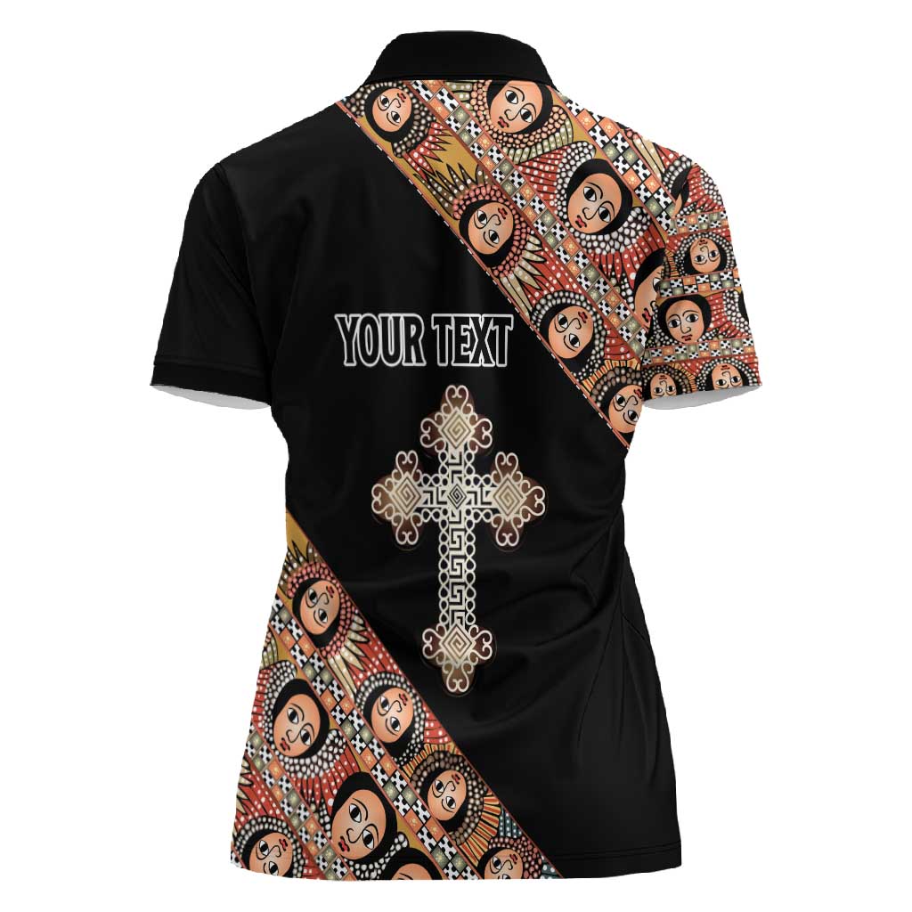 Personalized Ethiopia Women Polo Shirt Ethiopian Orthodox Church Angel Black Color