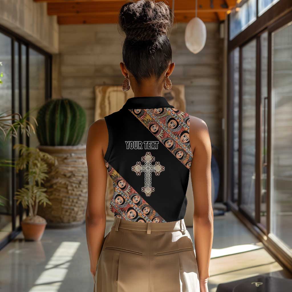 Personalized Ethiopia Women Sleeveless Polo Shirt Ethiopian Orthodox Church Angel Black Color
