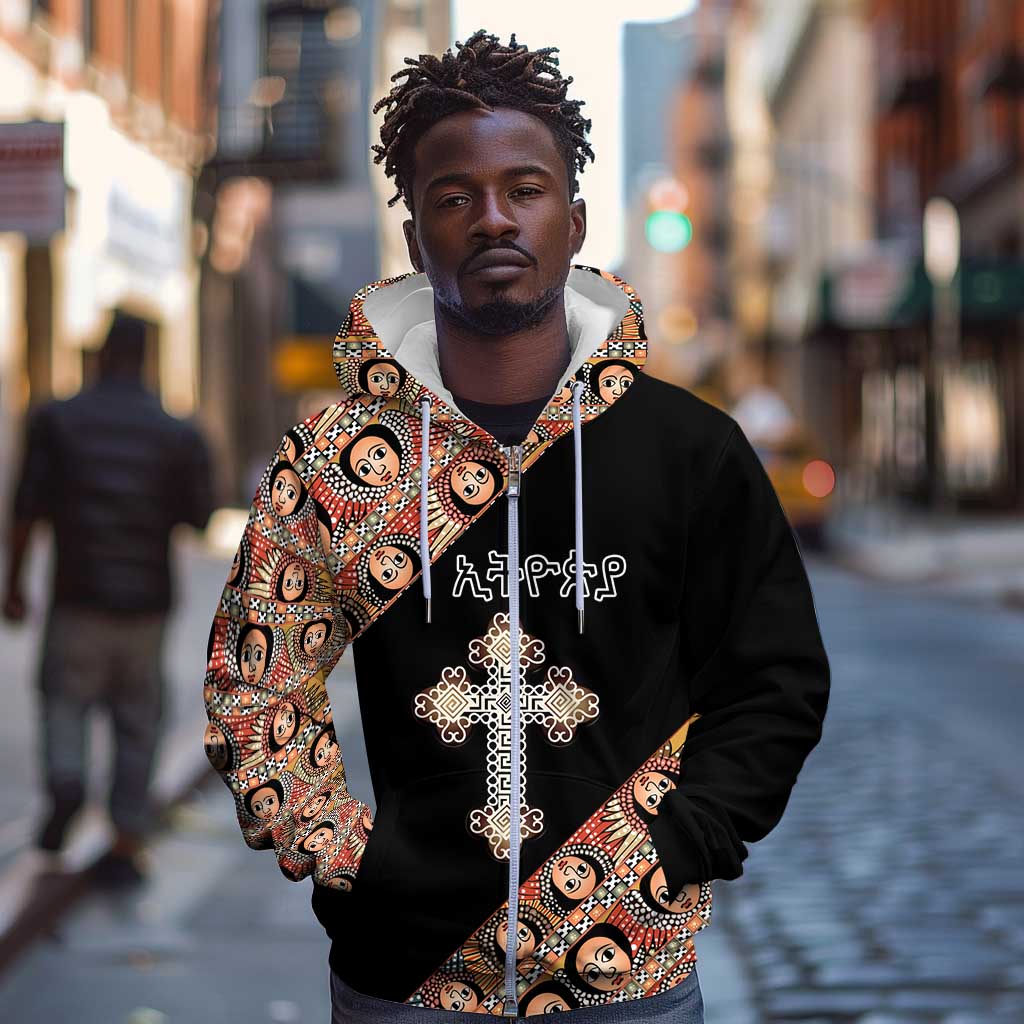 Personalized Ethiopia Zip Hoodie Ethiopian Orthodox Church Angel Black Color