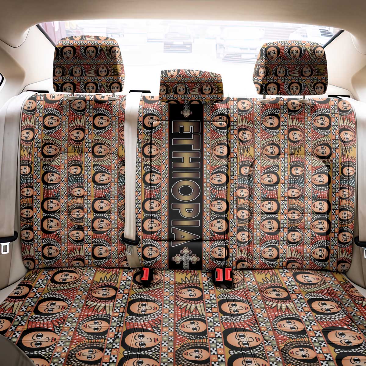 Ethiopia Back Car Seat Cover Ethiopian Tewahedo Angel Orthodox Black Color