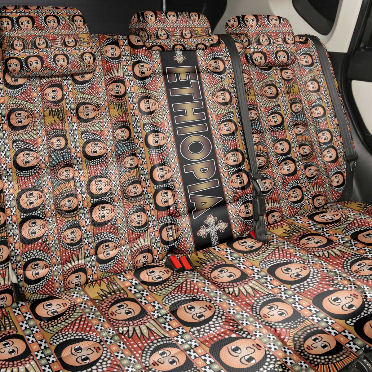 Ethiopia Back Car Seat Cover Ethiopian Tewahedo Angel Orthodox Black Color