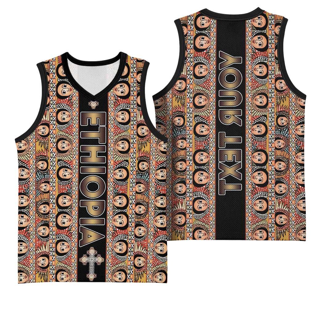 Personalized Ethiopia Basketball Jersey Ethiopian Tewahedo Angel Orthodox Black Color - African Pride