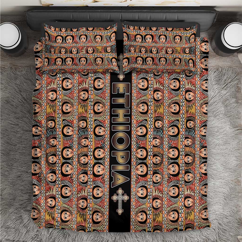 Ethiopia Bedding Set Ethiopian Tewahedo Angel Orthodox Black Color