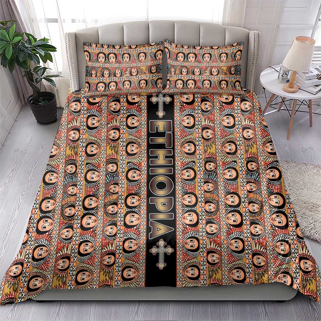 Ethiopia Bedding Set Ethiopian Tewahedo Angel Orthodox Black Color
