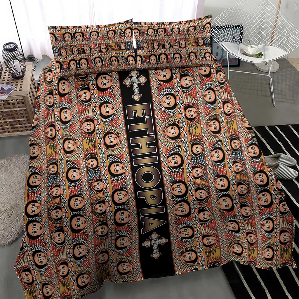 Ethiopia Bedding Set Ethiopian Tewahedo Angel Orthodox Black Color
