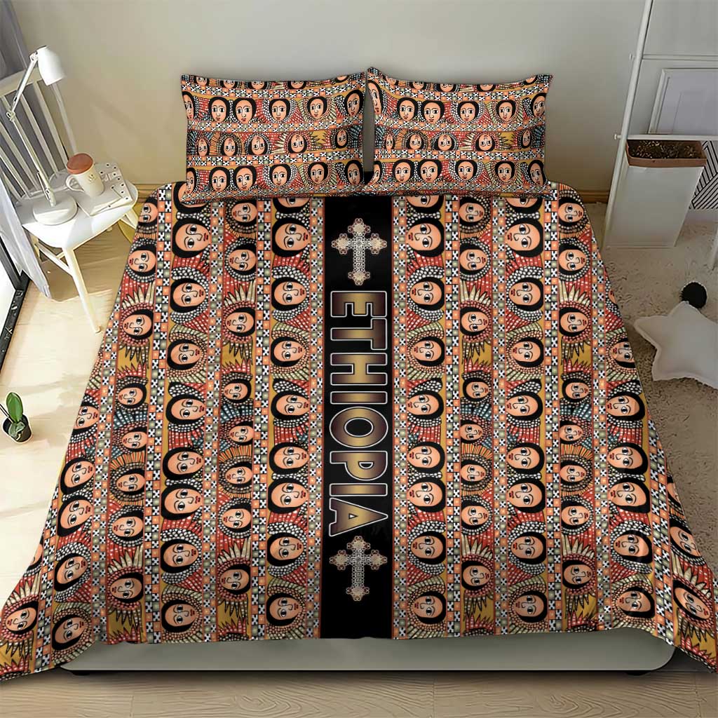 Ethiopia Bedding Set Ethiopian Tewahedo Angel Orthodox Black Color