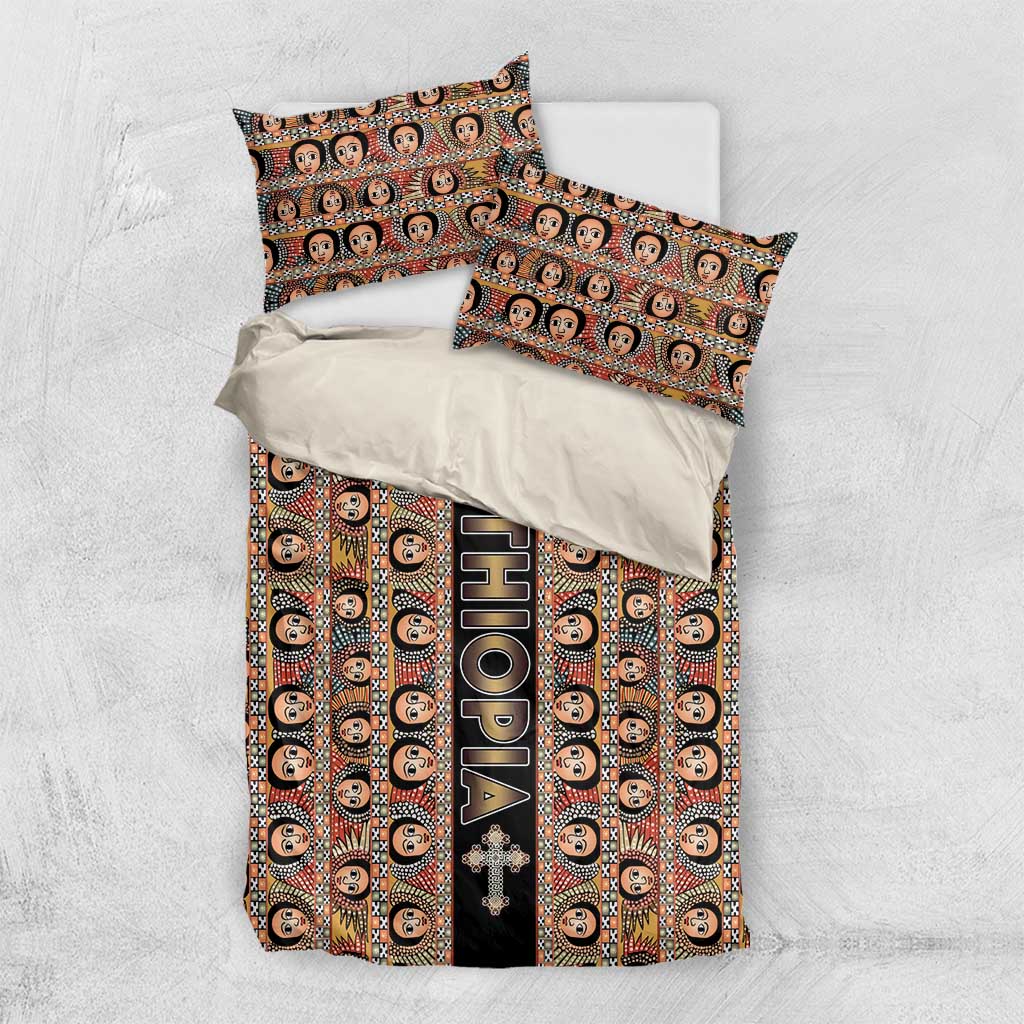 Ethiopia Bedding Set Ethiopian Tewahedo Angel Orthodox Black Color