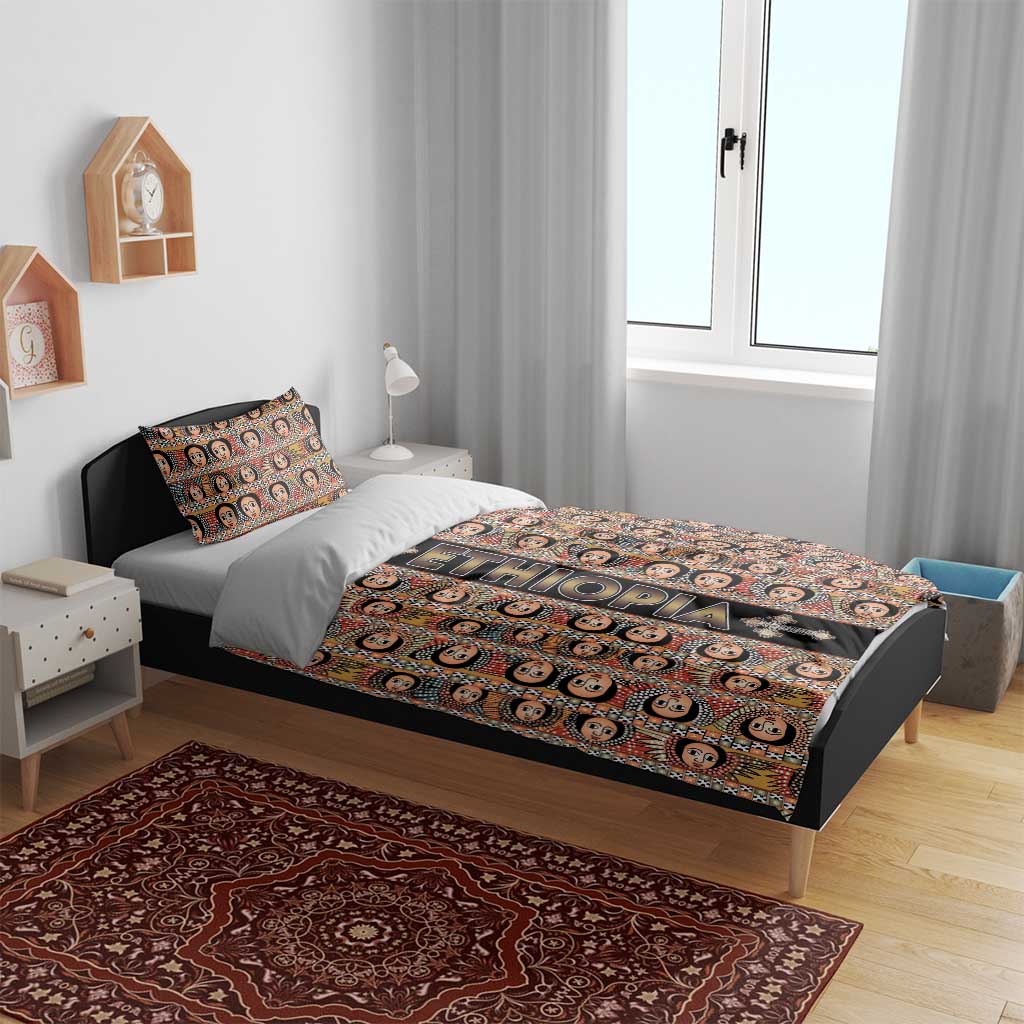 Ethiopia Bedding Set Ethiopian Tewahedo Angel Orthodox Black Color