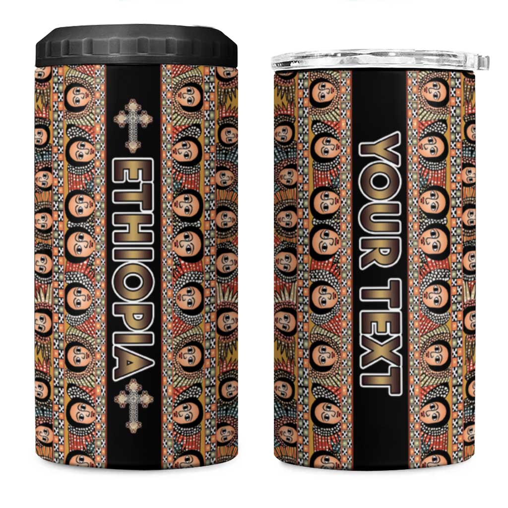 Personalized Ethiopia 4 in 1 Can Cooler Tumbler Ethiopian Tewahedo Angel Orthodox Black Color