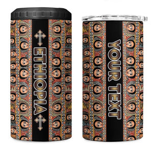 Personalized Ethiopia 4 in 1 Can Cooler Tumbler Ethiopian Tewahedo Angel Orthodox Black Color