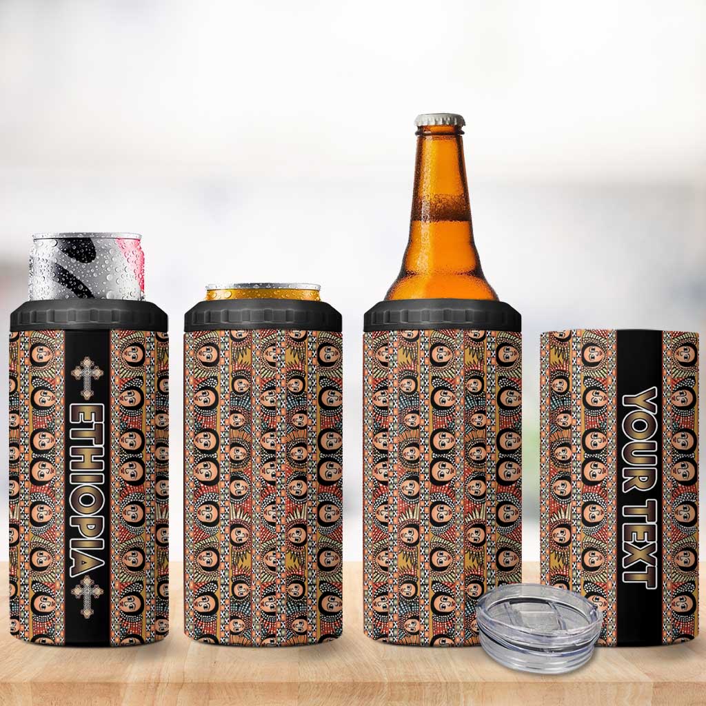 Personalized Ethiopia 4 in 1 Can Cooler Tumbler Ethiopian Tewahedo Angel Orthodox Black Color
