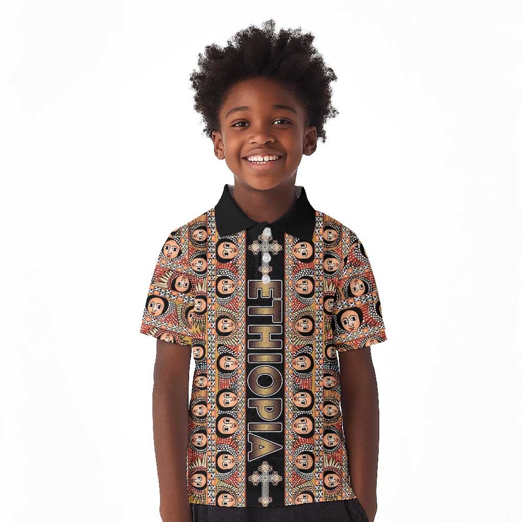 Personalized Ethiopia Kid Polo Shirt Ethiopian Tewahedo Angel Orthodox Black Color