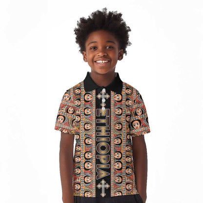Personalized Ethiopia Kid Polo Shirt Ethiopian Tewahedo Angel Orthodox Black Color