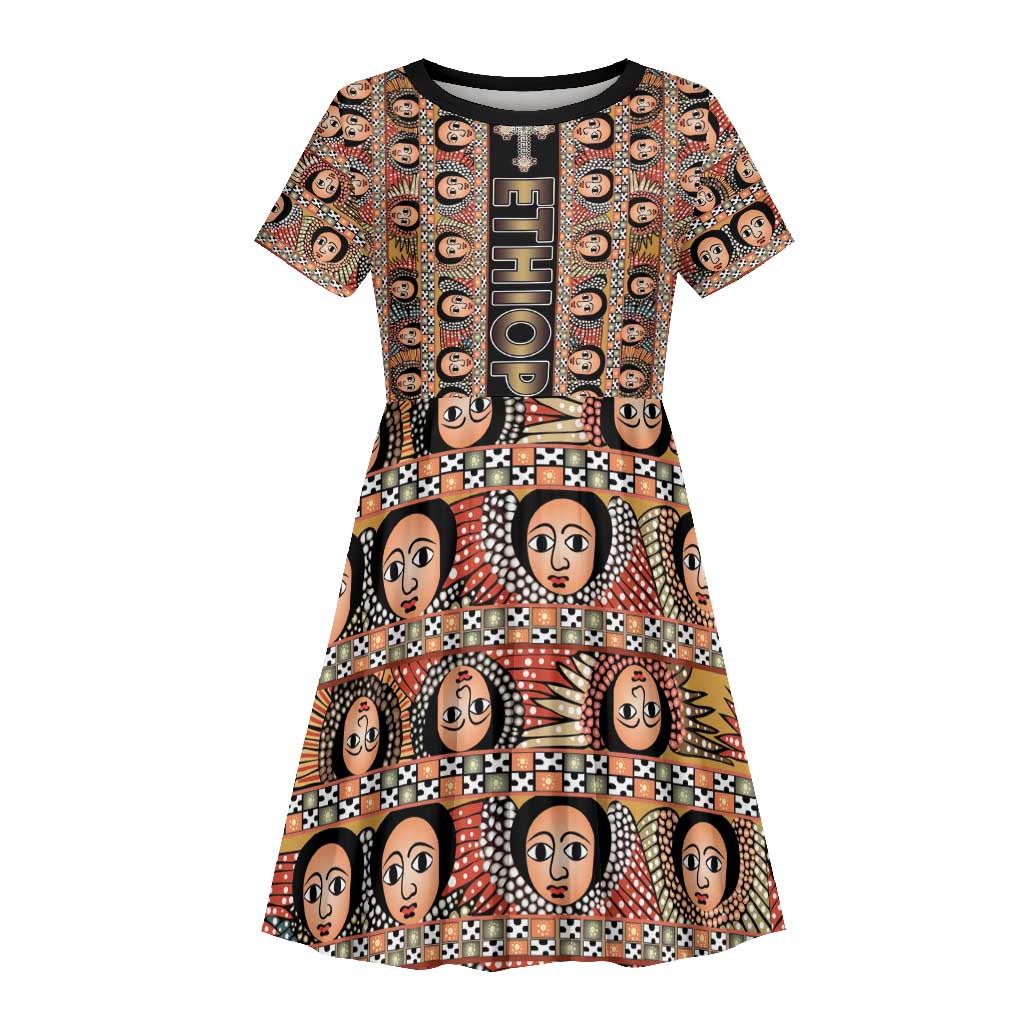 Personalized Ethiopia Kid Short Sleeve Dress Ethiopian Tewahedo Angel Orthodox Black Color