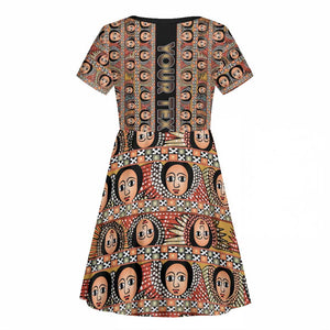Personalized Ethiopia Kid Short Sleeve Dress Ethiopian Tewahedo Angel Orthodox Black Color