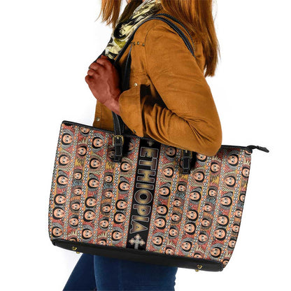 Ethiopia Leather Tote Bag Ethiopian Tewahedo Angel Orthodox Black Color