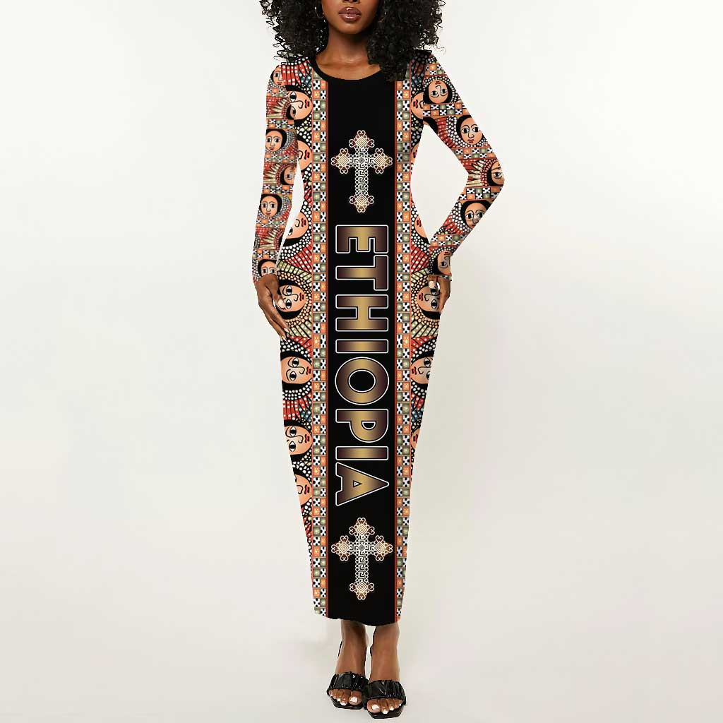 Personalized Ethiopia Long Sleeve Bodycon Dress Ethiopian Tewahedo Angel Orthodox Black Color LT15