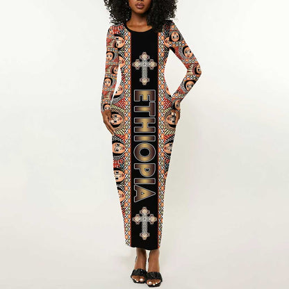 Personalized Ethiopia Long Sleeve Bodycon Dress Ethiopian Tewahedo Angel Orthodox Black Color LT15