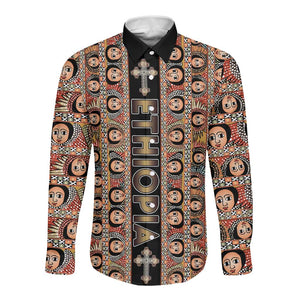 Personalized Ethiopia Long Sleeve Button Shirt Ethiopian Tewahedo Angel Orthodox Black Color