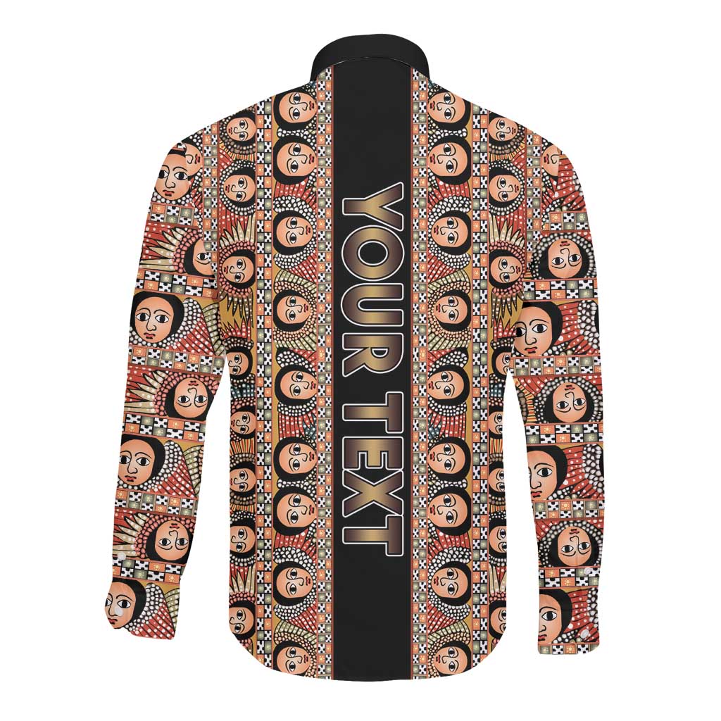 Personalized Ethiopia Long Sleeve Button Shirt Ethiopian Tewahedo Angel Orthodox Black Color