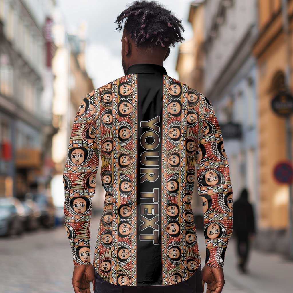 Personalized Ethiopia Long Sleeve Button Shirt Ethiopian Tewahedo Angel Orthodox Black Color