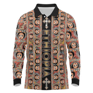 Personalized Ethiopia Long Sleeve Polo Shirt Ethiopian Tewahedo Angel Orthodox Black Color